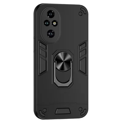 For Honor 200 Pro 5G Case PC+TPU Drop Defend Phone Cover with Ring Kickstand - Black