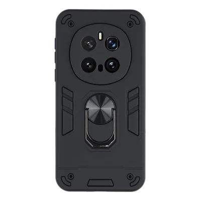 For Honor Magic7 Pro 5G Case PC+TPU Drop Defend Phone Cover with Ring Kickstand - Black