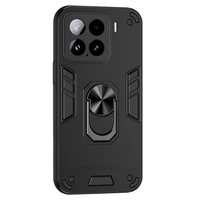 For Xiaomi 15 Case PC+TPU Drop Defend Phone Cover with Ring Kickstand - Black