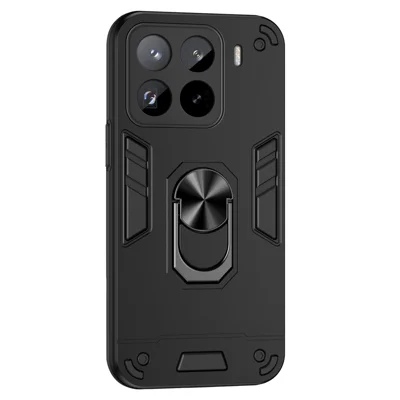 Obudowa do Xiaomi 15 Pro, pokrowiec PC+TPU odporny na upadki z pierścieniem i podstawką - Czarny