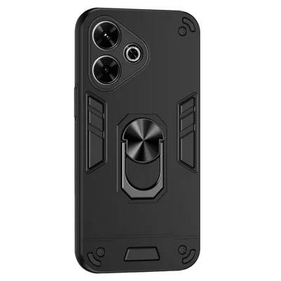 For Xiaomi Redmi 13 4G Case PC+TPU Drop Defend Phone Cover with Ring Kickstand - Black