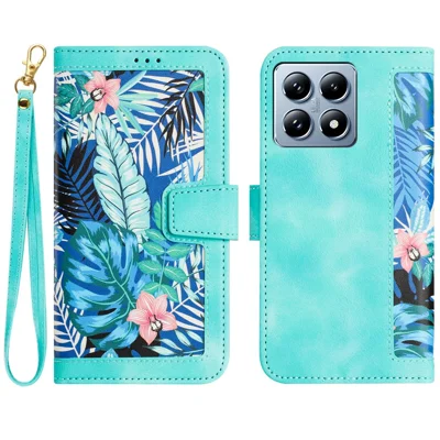 For Xiaomi 14T Pro Case PU Leather Floral Phone Cover with Card Slots - Green