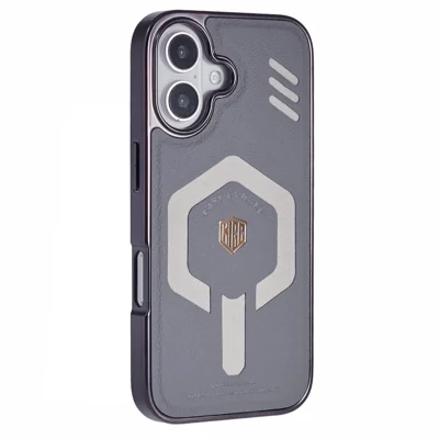 KIGC For iPhone 16 Case Compatible with MagSafe Leather+PC+TPU Phone Cover - Grey