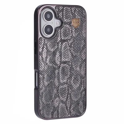 KIGC For iPhone 16 Case Compatible with MagSafe Snake Texture Leather+PC+TPU Back Cover - Grey