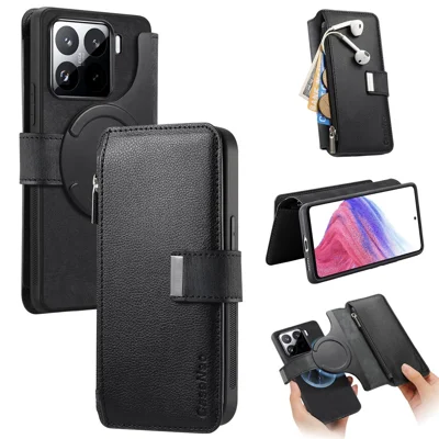 CASENEO MW-02 For Xiaomi 15 Case Detachable Magnetic Leather Flip Phone Cover - Black