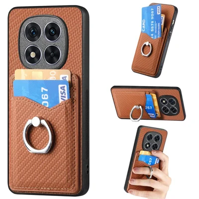 For Xiaomi Redmi Note 14 Pro 5G / Poco X7 5G Case Card Slots Ring Holder Kickstand Phone Cover - Brown