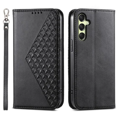 For Samsung Galaxy A26 5G Case Calf Texture PU Leather Phone Cover with Wallet - Black