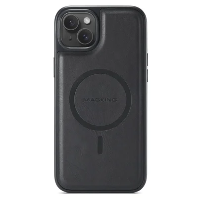MAGKING K1 Series For iPhone 14 Magnetic Case PC+TPU+PU Leather Phone Cover - Black