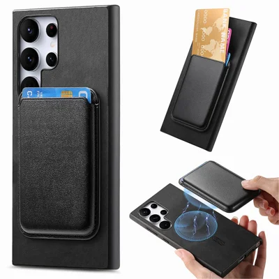 For Samsung Galaxy S25 Ultra Case Detachable Magnetic Card Bag Leather Phone Back Cover - Black