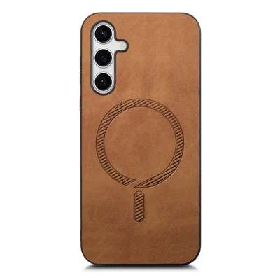 For Samsung Galaxy S25+ Leather Back Magnetic Case Skin-touch Phone Cover - Brown
