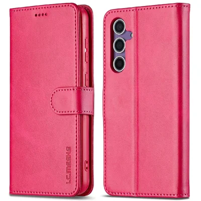 LC.IMEEKE For Samsung Galaxy S25+ Case Calf Texture PU Leather Stand Wallet Phone Cover - Rose