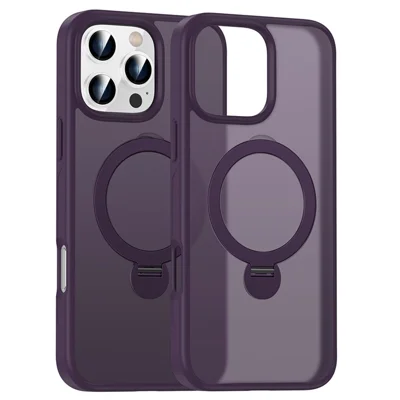 Voor iPhone 16 Pro-hoesje compatibel met MagSafe PC+TPU draaibare standaard telefoonhoesje - Donkerpaars
