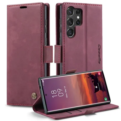 CASEME 013 Series For Samsung Galaxy S25 Ultra Case Card Holder Stand Leather Phone Cover - Red