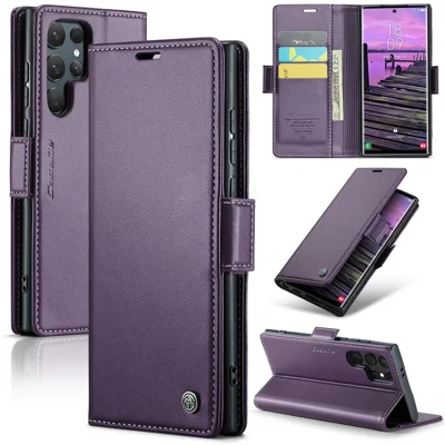 CASEME 023 For Samsung Galaxy S25 Ultra Leather Case RFID Blocking 3 Card Slot Mobile Cover - Purple