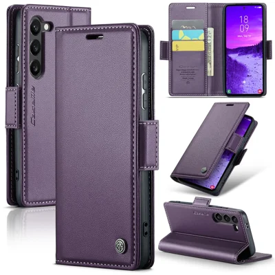 CASEME For Samsung Galaxy S25 Leather Case  023 RFID Blocking 3 Card Slot Mobile Cover - Purple