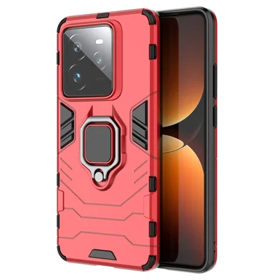 For Realme GT 7 Pro 5G Case PC+TPU Protective Phone Cover with Ring Kickstand - Red