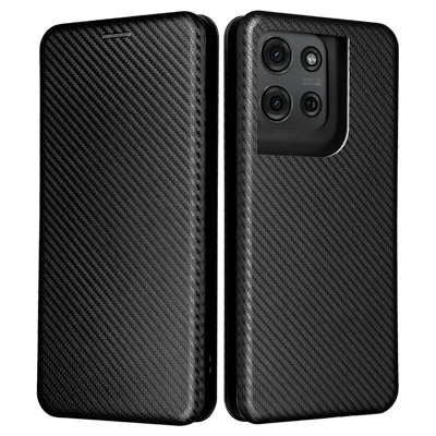 For Motorola Moto G75 5G Case Carbon Fiber Texture Drop-Proof PU Leather Phone Cover - Black