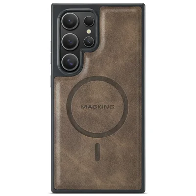 MAGKING K1 Series For Samsung Galaxy S25 Ultra Magnetic Case PC+TPU+PU Leather Phone Cover - Coffee