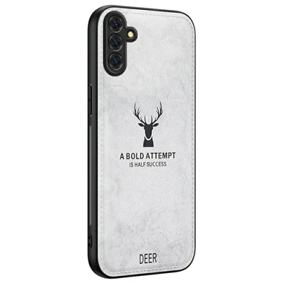 For Samsung Galaxy A56 5G Case Deer Pattern Cloth Texture PU Leather Hybrid Phone Cover - Grey