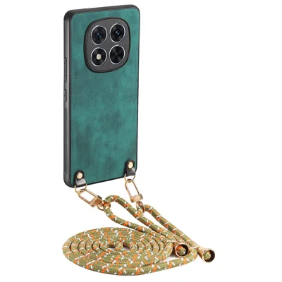 For Xiaomi Redmi Note 14 Pro 5G / Poco X7 5G Case Retro Texture Leather Coated PC+TPU Phone Cover with Hanging Rope - Green