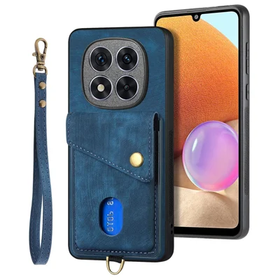 Til Xiaomi Redmi Note 14 Pro 5G / Poco X7 5G Taske i Læder+TPU Bagside med Kortplads og Ståbøjle - Blå