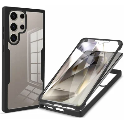 For Samsung Galaxy S25 Ultra Case Acrylic+TPU Clear Phone Cover with PET Screen Film - Black