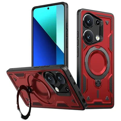 Til Xiaomi Poco M6 Pro 4G / Redmi Note 13 Pro 4G Taske Kompatibel med MagSafe Militærbeskyttelse PC+TPU Stående Telefondæksel - Rød