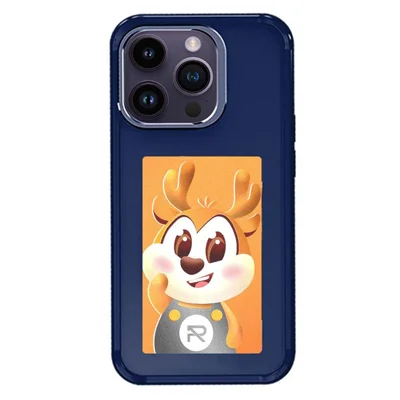 For iPhone 15 Pro Smart E-Ink Phone Case 4 Color HD 4 inch Display NFC DIY Customized Screen - Blue