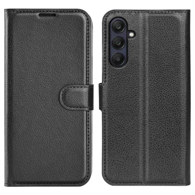 For Samsung Galaxy A26 5G Case Litchi Texture Shockproof Leather Wallet Phone Cover - Black
