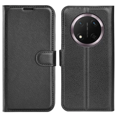 Voor Honor Magic7 Lite 5G / X9c 5G / X60 Pro 5G hoesje Litchi-structuur Stootvaste Leren Portemonnee Hoes - Zwart