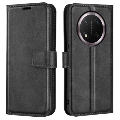 For Honor Magic7 Lite 5G / X9c 5G / X60 Pro 5G Stand Case Anti-Scratch Calf Texture Leather Phone Cover - Black