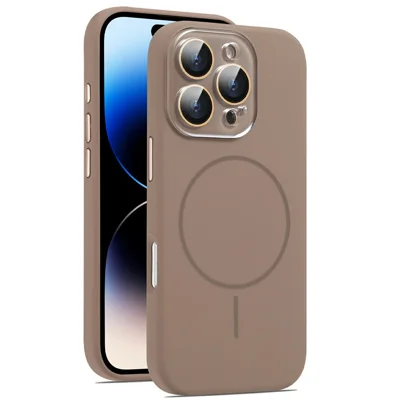 For iPhone 16 Pro Case Compatible with MagSafe Silicone Phone Cover with Camera Lens Full Protection - Brown
