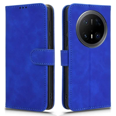 Futera skórzana na Huawei Mate 70 Pro+ / 70 Pro z funkcją portfela, antypoślizgowa, z uchwytem do noszenia, niebieska