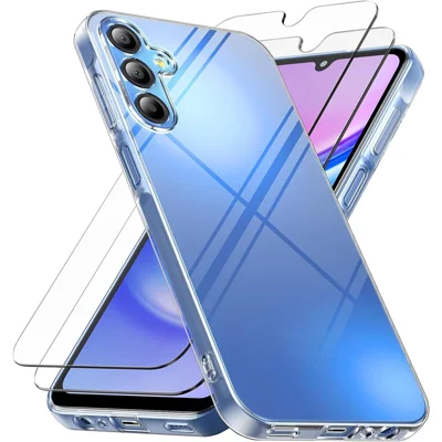 For Samsung Galaxy S24 FE Case TPU Clear Phone Cover + 2PCS Tempered Glass Screen Film 2.5D Arc Edge