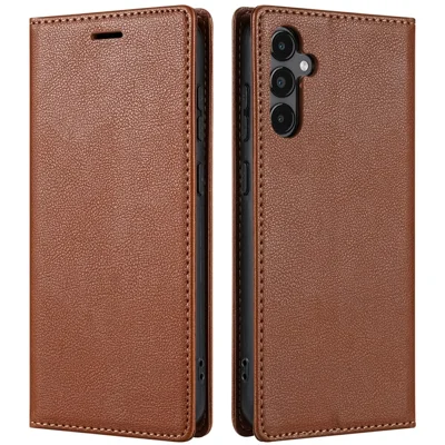 For Samsung Galaxy A26 5G Wallet Case Magnetic Closure PU Leather Phone Cover - Brown