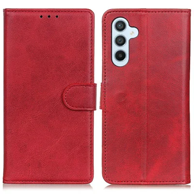 For Samsung Galaxy A26 5G Stand Wallet Case Cowhide Texture Leather Phone Cover - Red