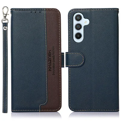 KHAZNEH For Samsung Galaxy A56 5G Case RFID Blocking Wallet Litchi Texture PU Leather Phone Cover - Blue