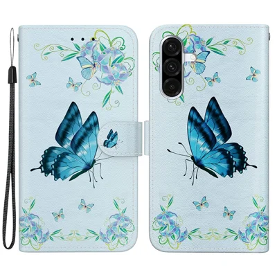 Voor Samsung Galaxy A26 5G Portefeuille Telefoonhoesje Anti-Val Leren Fliphoes met Print - Blauwe Vlinderbloem