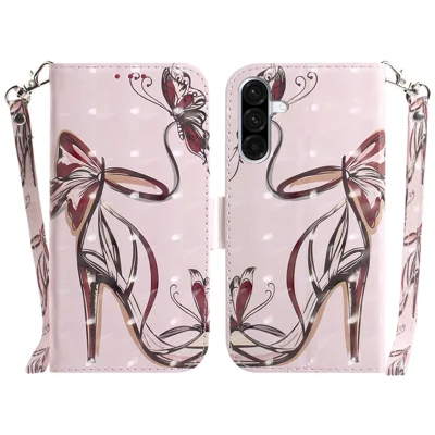For Samsung Galaxy A56 5G  /  A36 5G Case Pattern Printing Leather Wallet Phone Cover with Wrist Strap - Butterfly High Heels