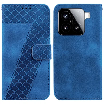 For Xiaomi 15 Stand Case 7-Shaped Pattern Imprint Leather Phone Cover - Dark Blue