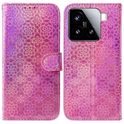 For Xiaomi 15 Stand Case Dazzling Flower Leather Phone Cover - Pink