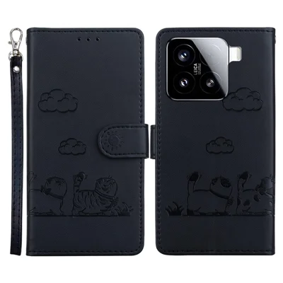 For Xiaomi 15 Case RFID Blocking Kitten Pattern TPU+PU Leather Phone Cover - Black
