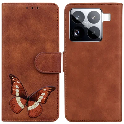For Xiaomi 15 Pro Stand Case PU Leather Phone Cover Butterfly Printed - Brown