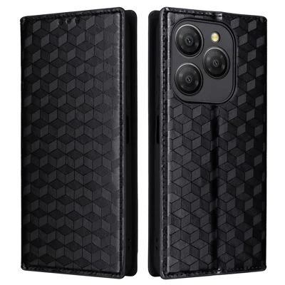 For Blackview Shark 9 5G Wallet Case Rhombus Imprinted Leather Phone Cover - Black