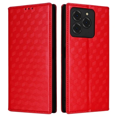 For Meizu Note 21 / Ulefone Note 20 Pro Wallet Case Rhombus Imprinted Leather Phone Cover - Red