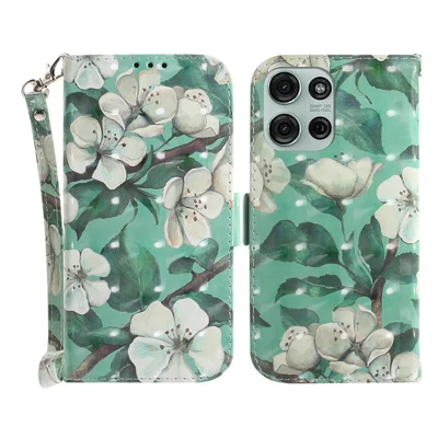 For Motorola Moto G75 5G Case Pattern Printing Leather Wallet Phone Cover with Wrist Strap - Watercolor Flowers