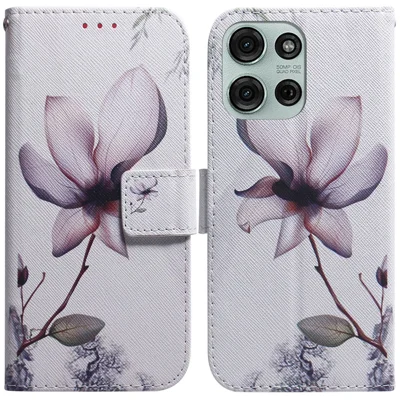 Portemonnee Hoesje voor Motorola Moto G75 5G met Patroonprint Leren Telefoonhoes - Roze Bloemen
