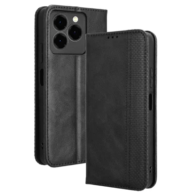 For Meizu Note 21 / Ulefone Note 20 Pro Leather Case Wallet Stand Retro Texture Phone Cover - Black