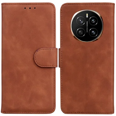 Voor Honor Magic7 5G Hoesje Effen Kleur Leren Portemonnee Telefoonhoes - Bruin
