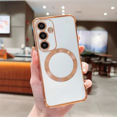 For Samsung Galaxy S24 Magnetic Case Electroplating TPU Phone Cover - Ivory White